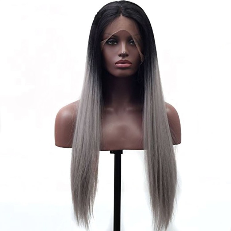 Fashion Long Straight Black Ombre Gray Women Cosplay Wig J25