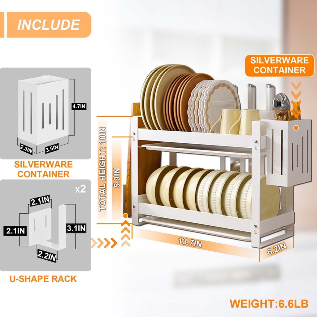 Large Dish Drying Rack with Drainboard, 3 Tier Dish and Bowl Rack