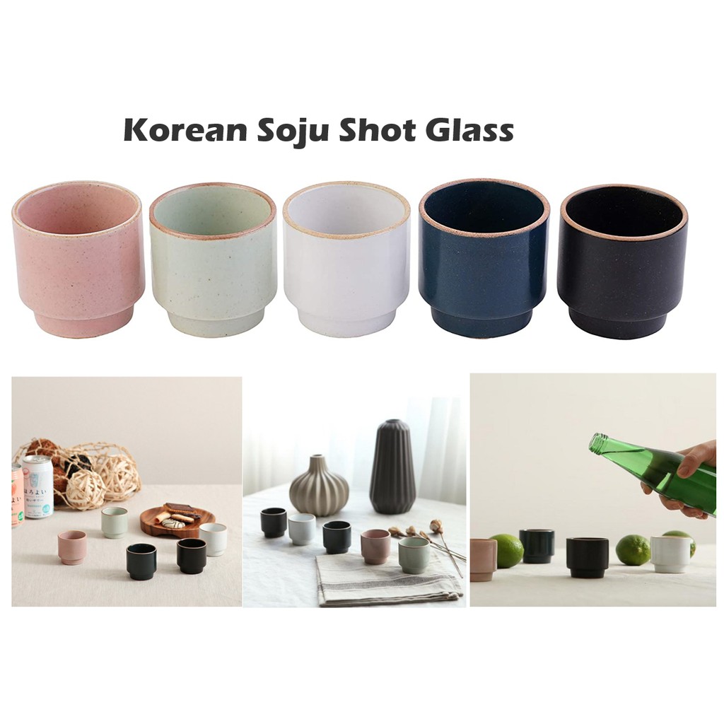 Shot Glass Set for Sake n Soju, 5 Piece Handcrafted Ceramic Pottery