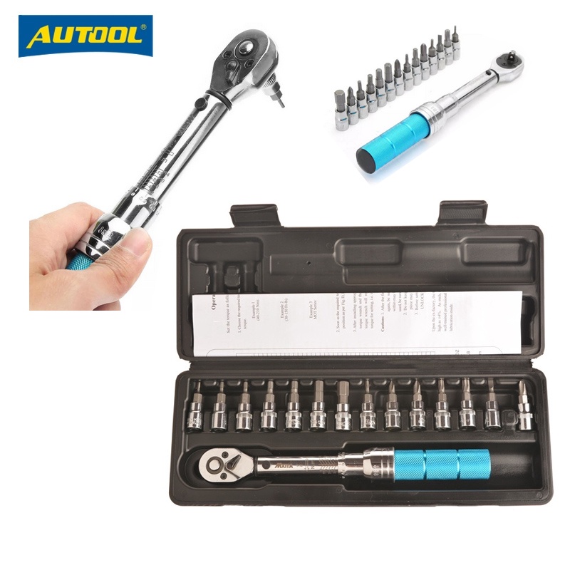 15pcs 1/4" 214Nm Adjustable Torque Wrench Repair Bicycle Fix Tools Kit