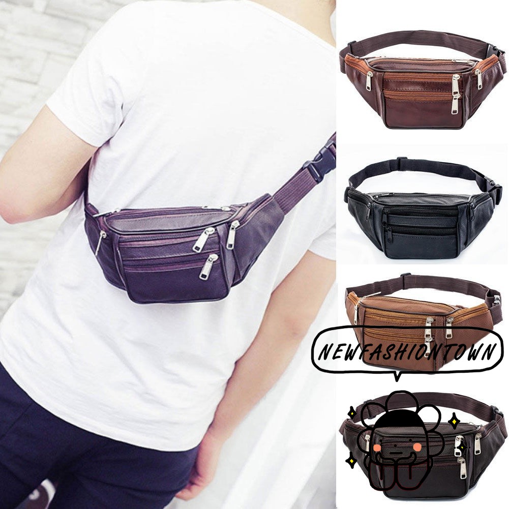 black leather fanny pack mens