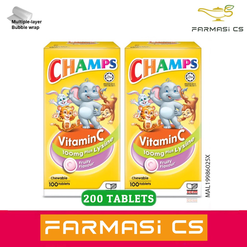 Champs Vitamin C 100mg With Lysine Fruity 100 Tablets X 2 Bottles Twin Exp 01 2024 Vitamin For Kids Shopee Singapore