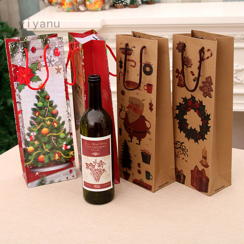 Christmas gift bag Christmas kraft paper bag red wine bag wine bottle bag Christmas cross-border