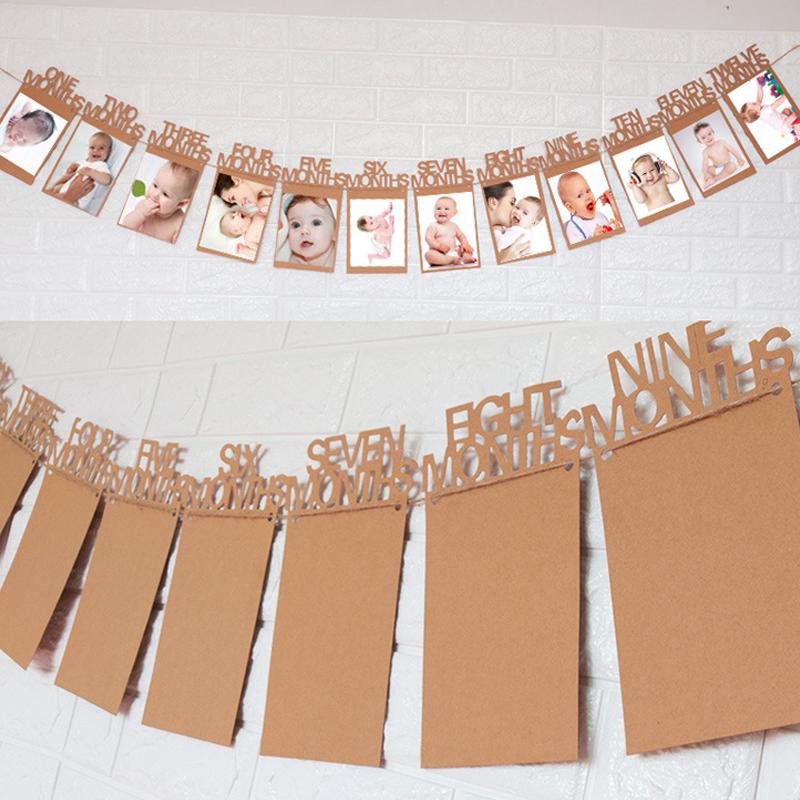 112 Months Baby 1st Birthday Party Photo Frame Shower Bunting Banner