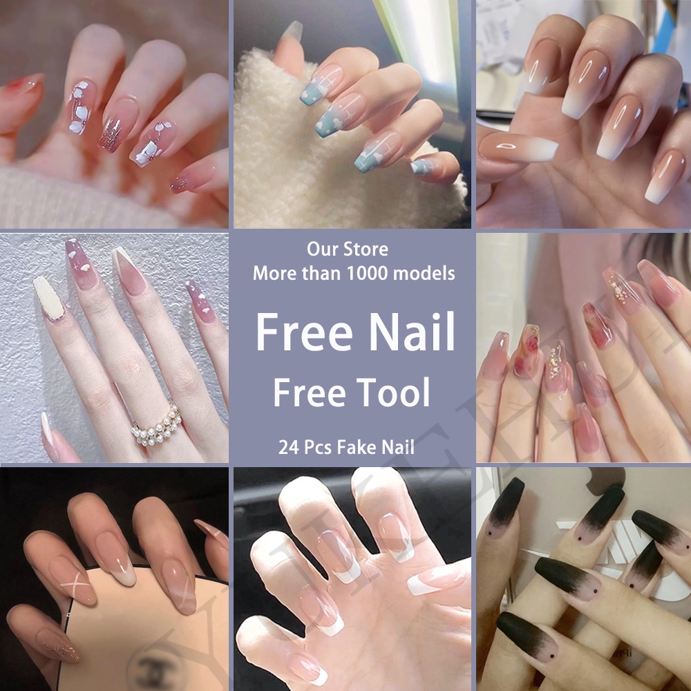 french manicure fake nails kit