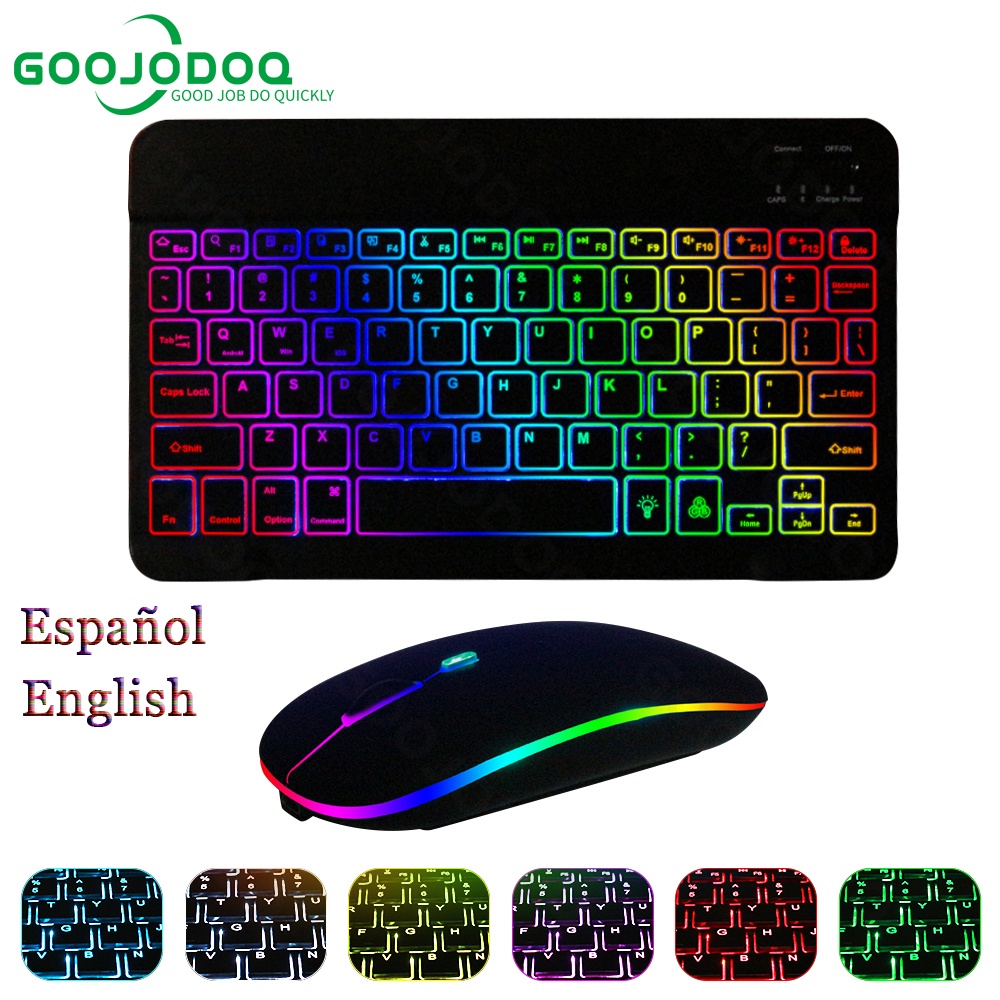 10inch Rainbow Backlit Keyboard For iPad Phone Tablet Bluetooth