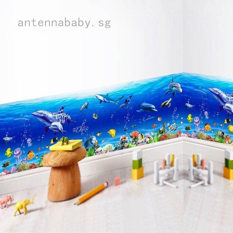 1 Sheet Underwater Blue Ocean Dolphin Wall Art Sticker Kids Bedroom Home Decor