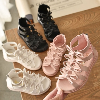 New Arrival Fashion Girls Bowtie Roman Shoes 2-18 Years Old Kids Anti-skid Soft Leather Sandals #0