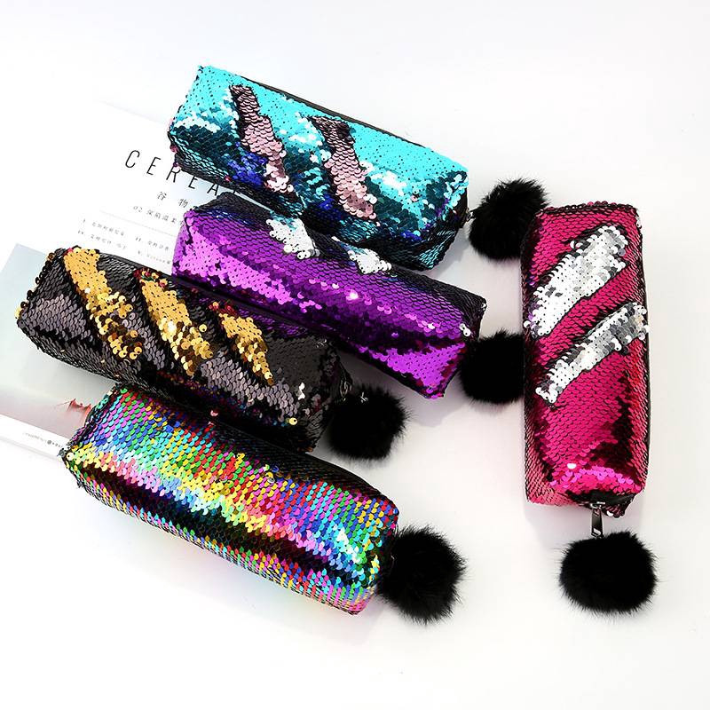 Reversible Sequin Pencil Case Color School Supplies Stationery Gift