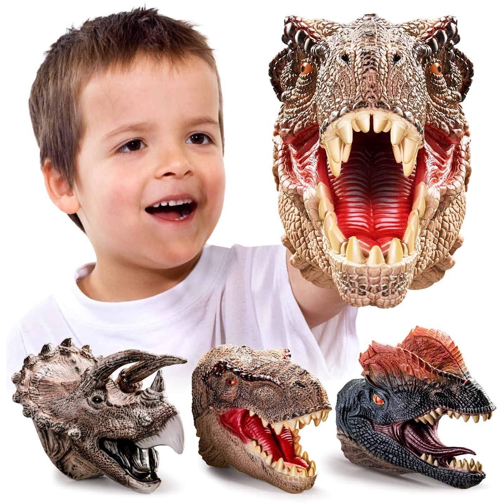 Dinosaur Hand Puppets, Soft Rubber Dinosaur Toys Set, Realistic Tyrannosaurus, Dilophosaurus