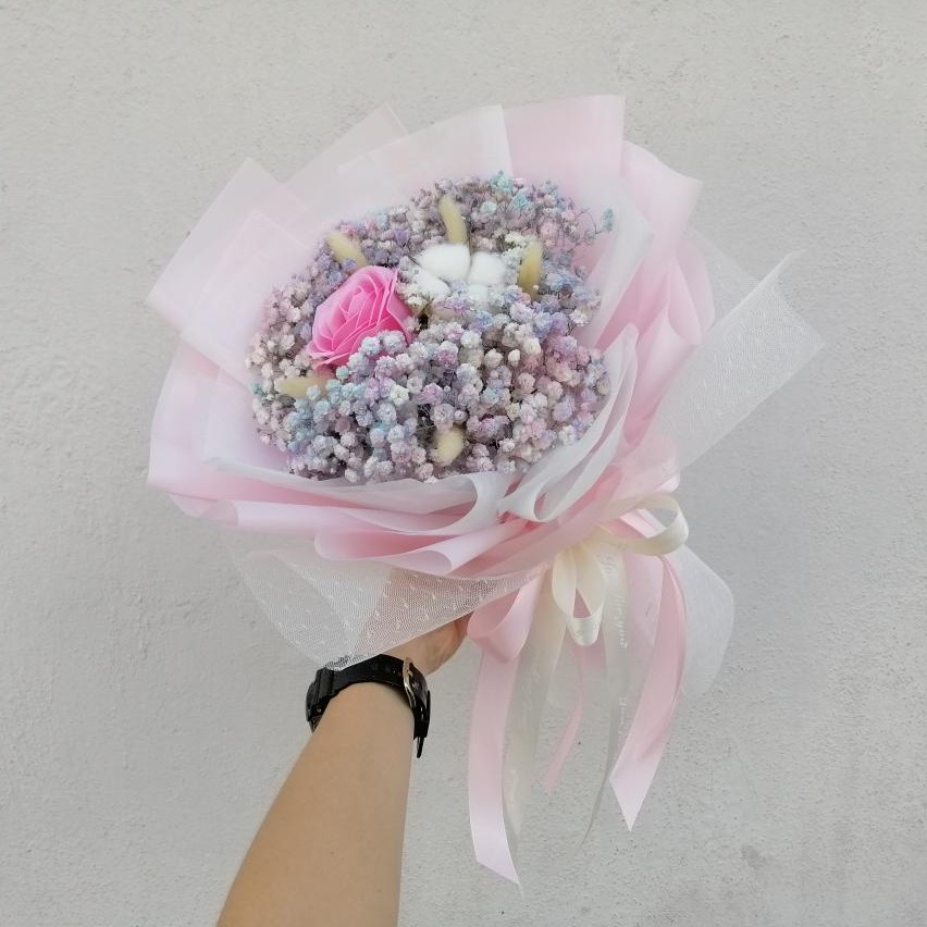香皂花棉花满天星花束soap Rose Cotton Flower Baby Breath Bouquet Shopee Singapore