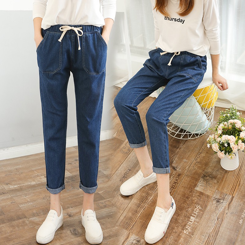 Jeans Loose Waist Drawstring Ins Hot Jeans Shopee Singapore