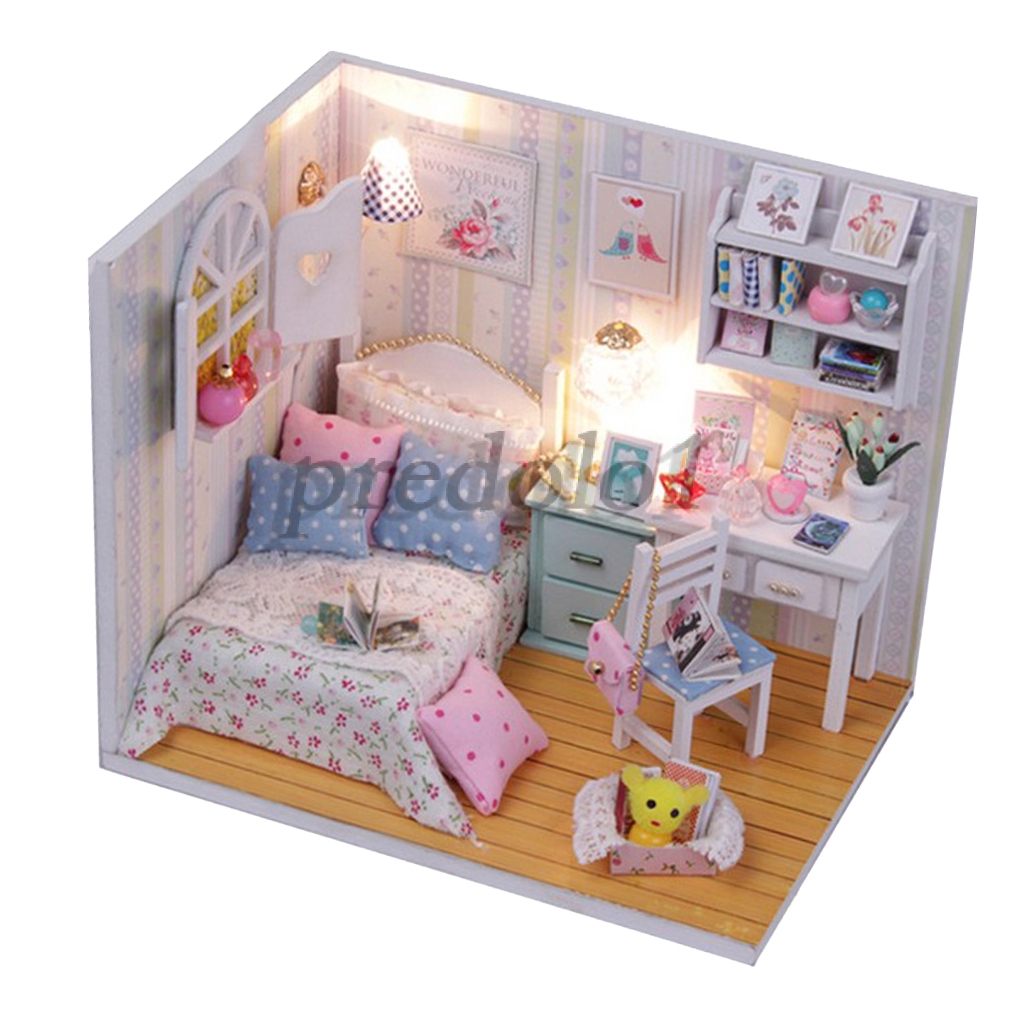 European Style Wooden Bedroom Furniture 1/12 Dollhouse Accessory 6 Pcs/Set