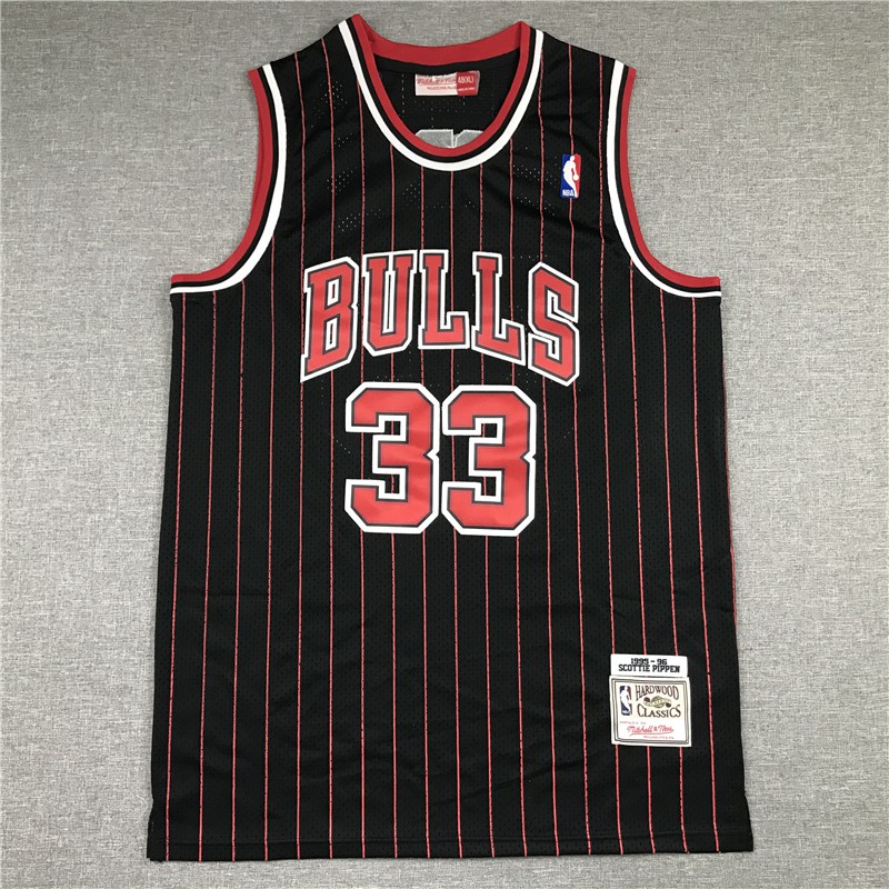 Men's Scottie Pippen Chicago Bulls #33 Black Stripes Throwback Swingman Jersey* 