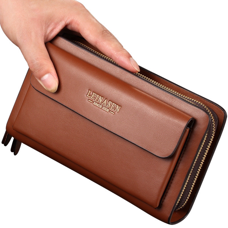 Mens Leather Clutch Bag Business Wrist Bag For Mens