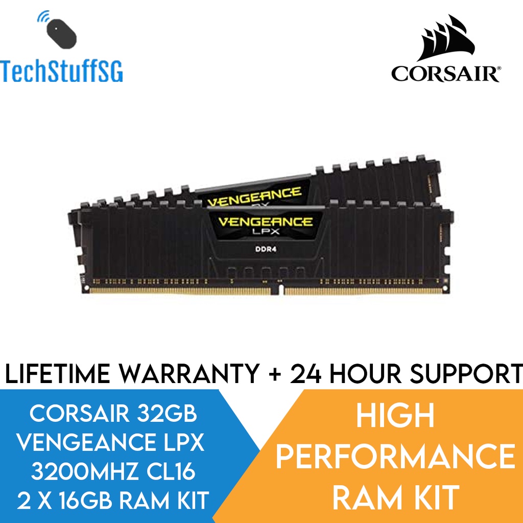 Corsair Vengeance LPX 32GB (2 x 16GB) DDR4 3200Mhz CMK32GX4M2E3200C16 ...