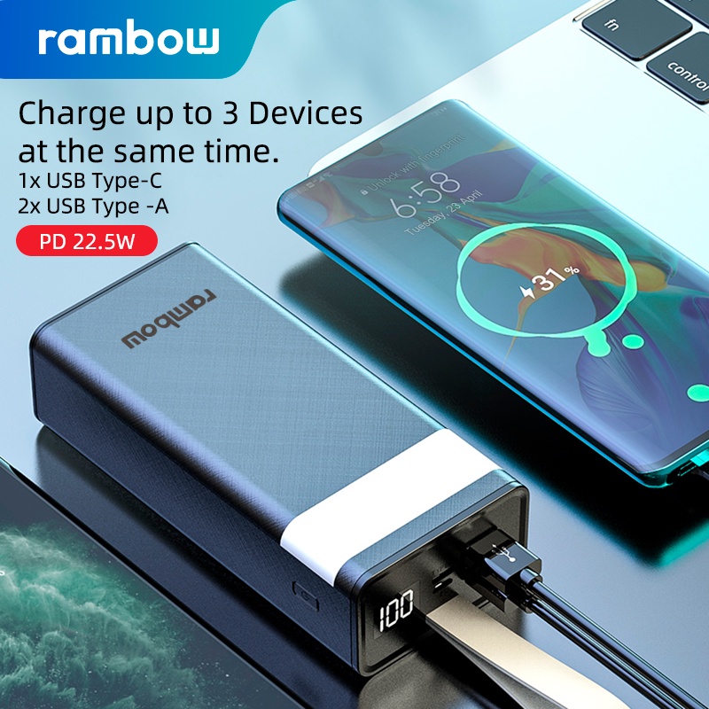 Rambow Mega Power Bank Battery Pack 10,000 mAh + 30,000mAh Fast Charge