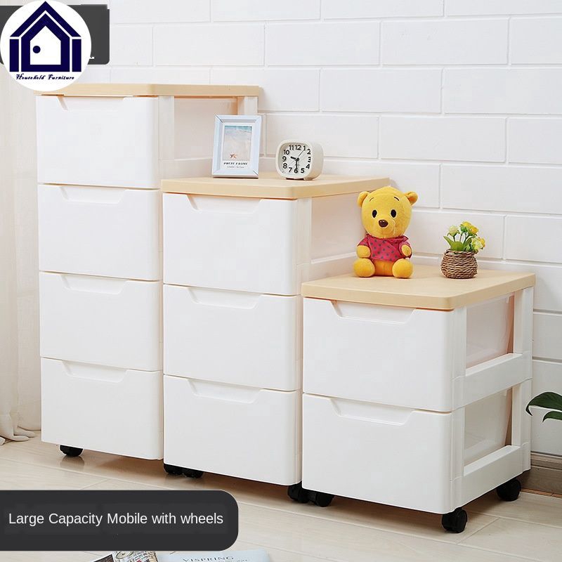 Plastic Bedside Table Simple Drawerstyle Storage with Wheels Removable