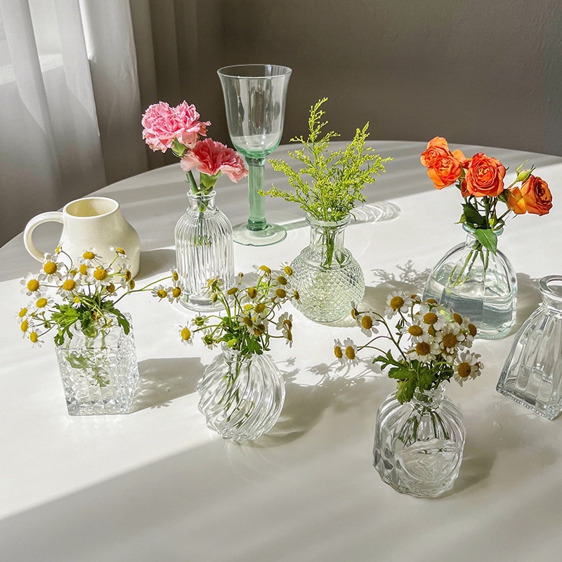 VIĆI Greek Relief Roman Ins Transparent Patterned Glass Mini Flower Vase Pot Home Decoration
