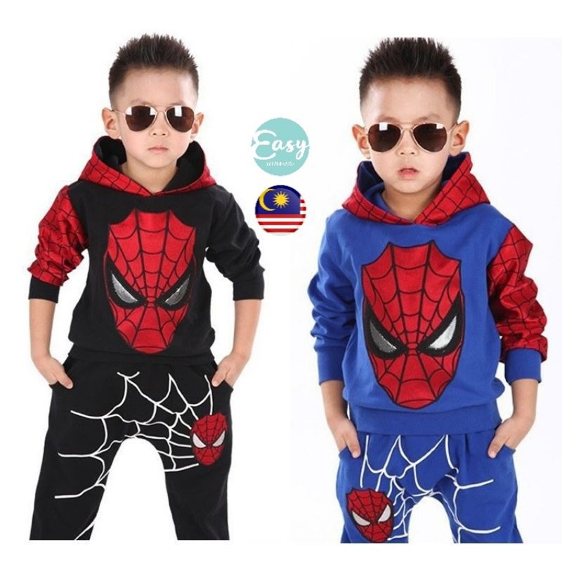 Raya Bersama Kids Boys Spiderman 2pcs Hoodie Long Sleeve Costume Jogger Pants Clothing Set Baju Raya Budak Perempuan Shopee Singapore