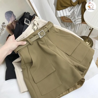 High-waisted women's shorts with lid pockets with super beautiful belt 011