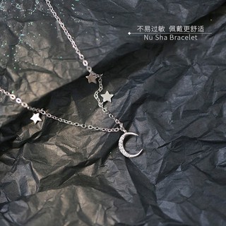 Image of thu nhỏ 【In Stock】 Fashion korean shine flashing zircon moon mini star tassel silver bracelet pretty girl starry sky bracelet wild accessory #3