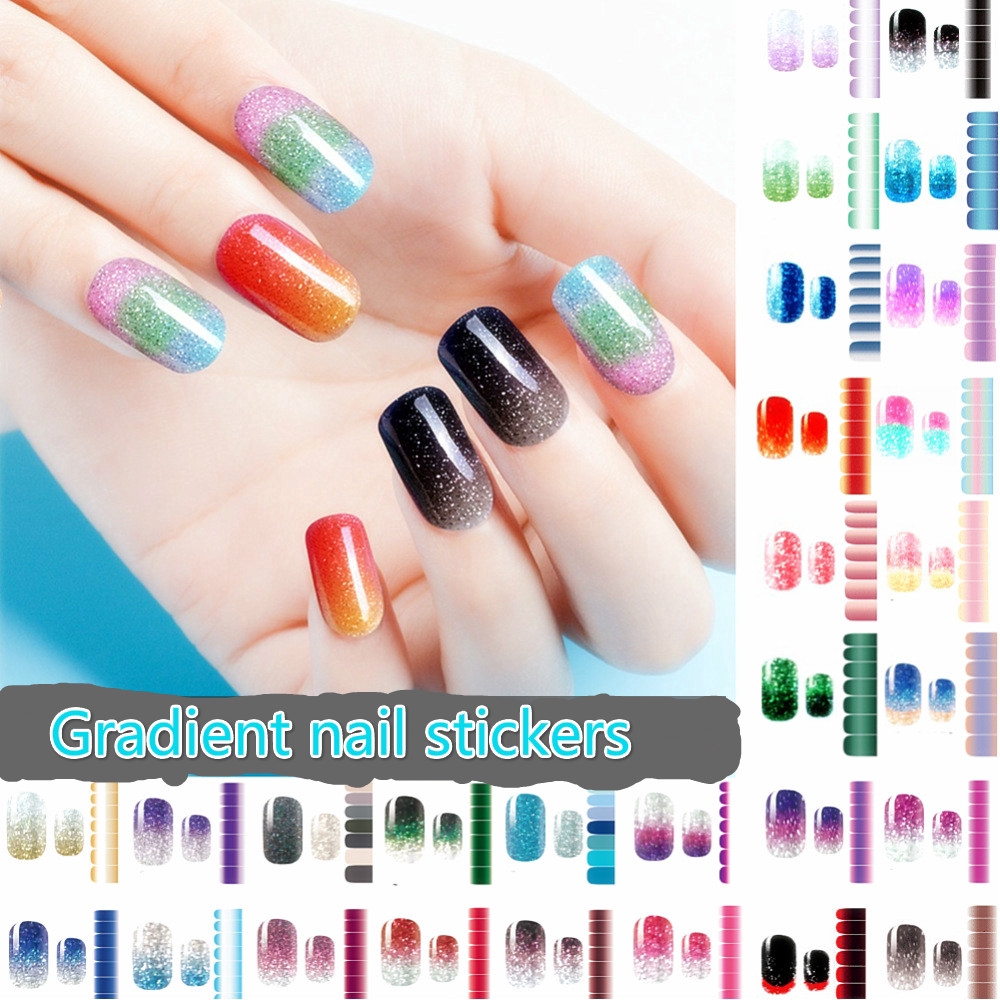 New 14 Tips Fashion Glitter Gradient Nail Sticker Waterproof Durable Nail Stickers Nail Polish Sticker Full Covered Nail Shopee Singapore