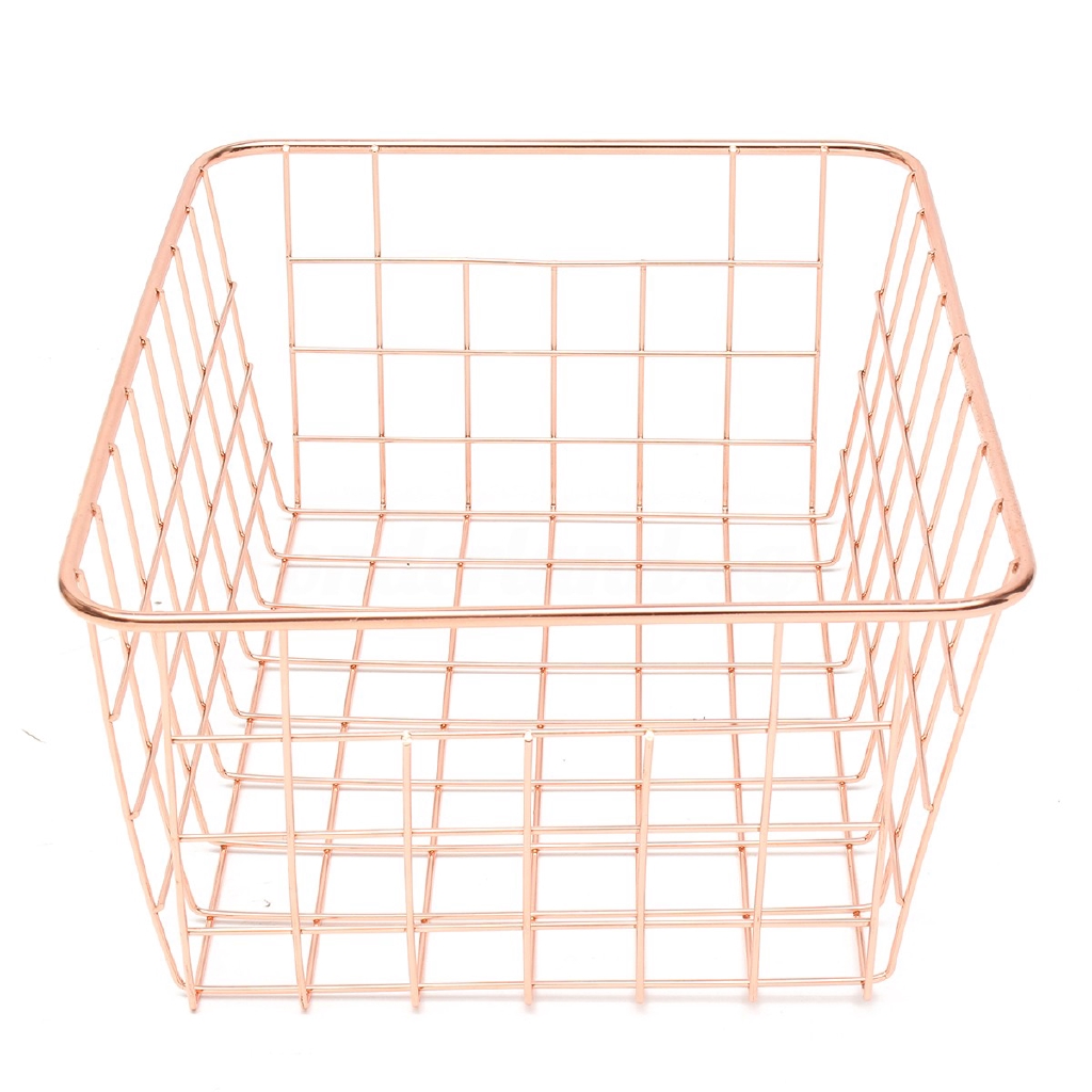 Small and Medium Sized Metal Wire Baskets -Nesting Copper Mesh Storage Box Rose Gold Organizer for Home Office Bathroom and Bedroom 
