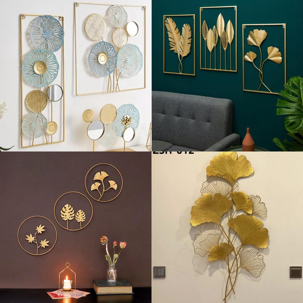Metal Wall Decor with Square Frame Leaf Art Gold Framed Leaves For Home Room Living Walls Decoration