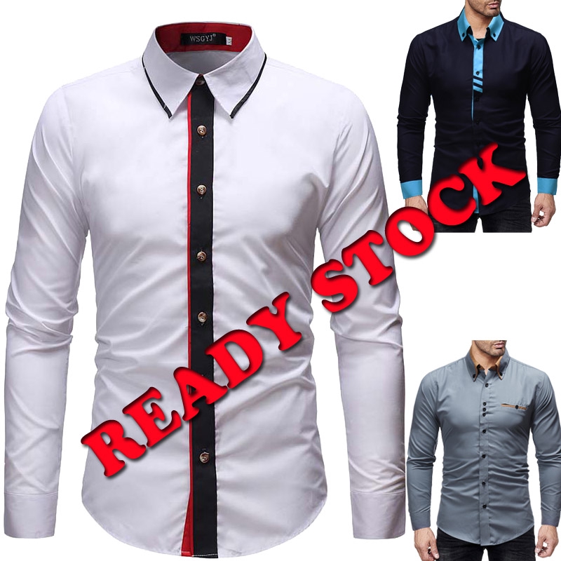 Men S High Quality Business Formal Office Shirt Slim Fit Shirt Kemeja Baju Lelaki Shopee Singapore