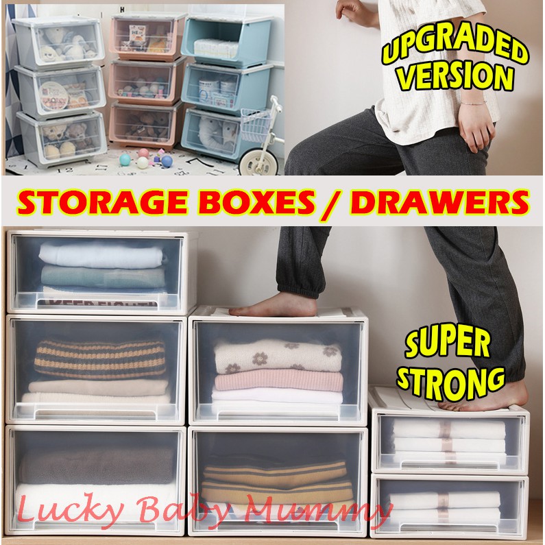 【Type A】STACKABLE STORAGE BOX WITH FRONT OPENING/DRAWER Shopee Singapore