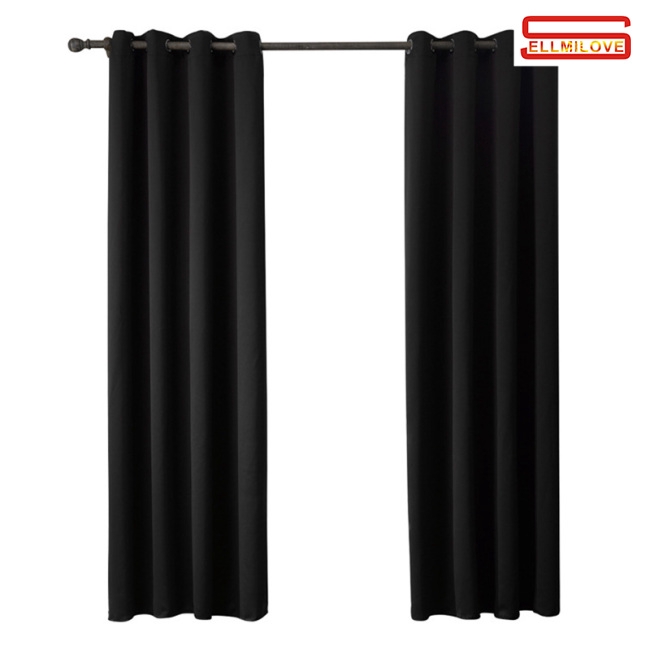 1 Panel Solid Black Grommet Drape Thermal Insulated Blackout