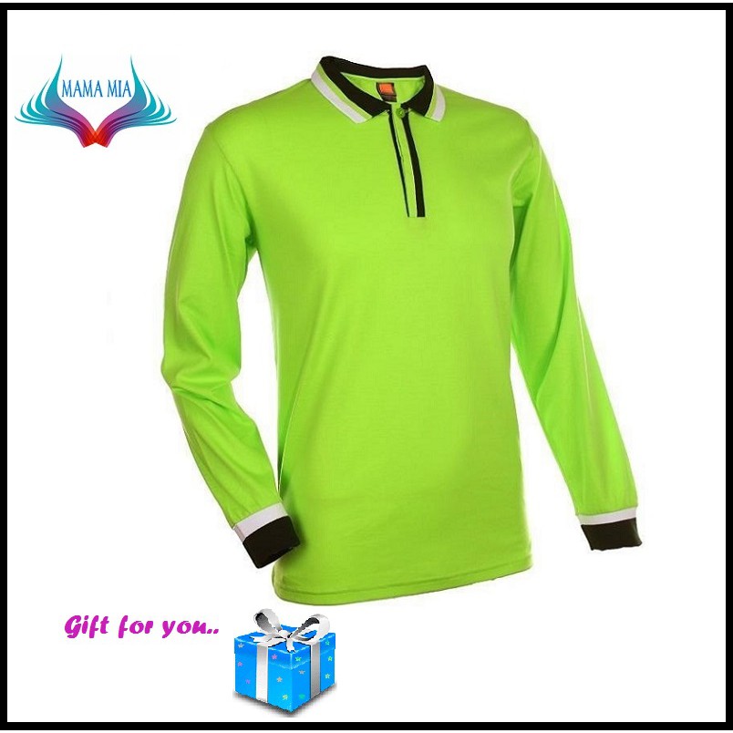 Collar Shirt Long Sleeve Lengan Panjang Oren Sport Sj05 Lime Green Shopee Singapore