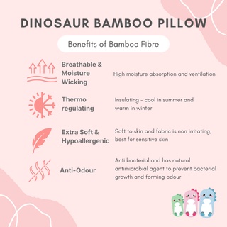 Lilbubsy Dinosaur Bamboo Pillow for Children, Toddlers and Babies / 3 Sizes and 3 colours (Ready Stock) #3