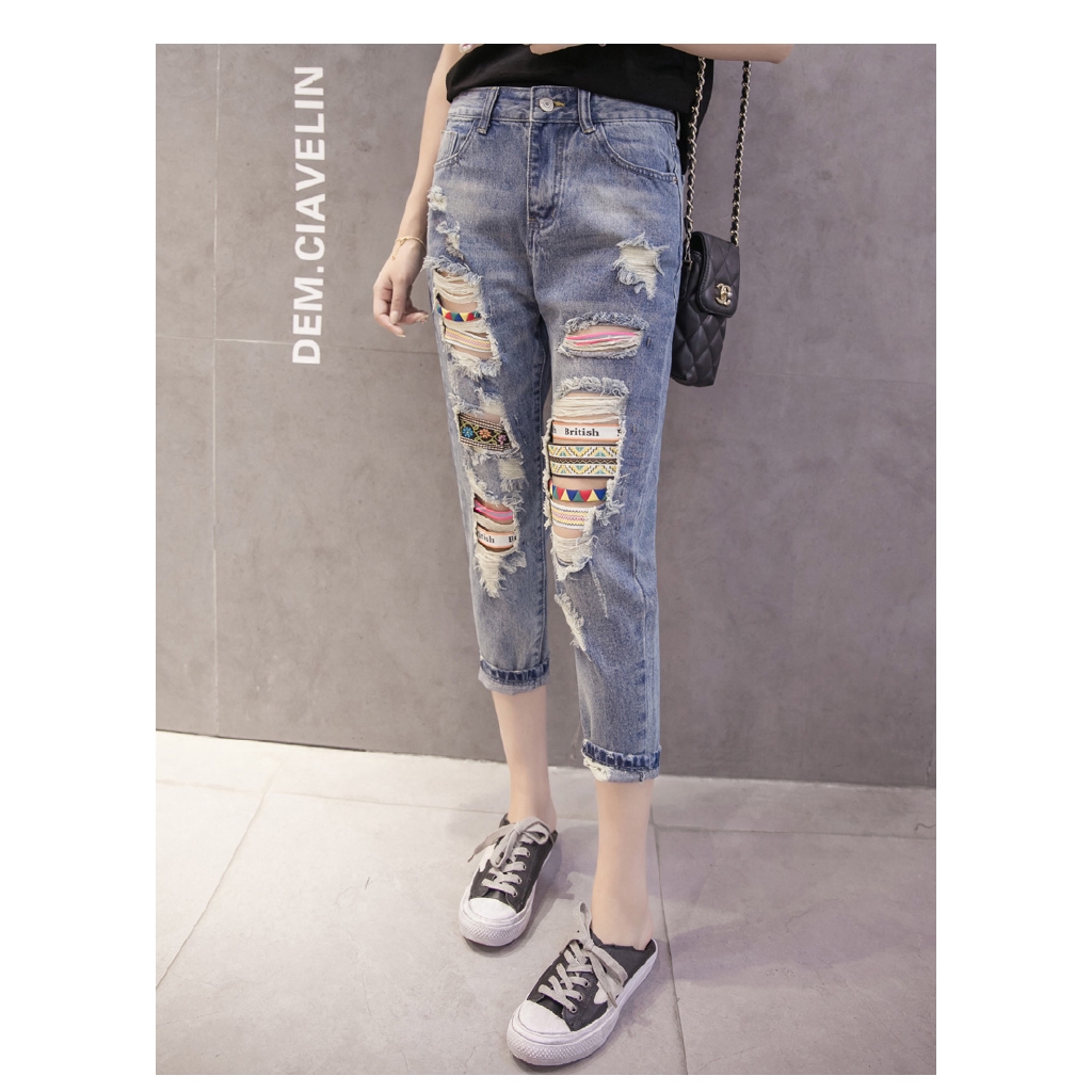 My Korean Style Hole Jeans Female Thin Loose Bf Beggar Pants My Shopee Singapore