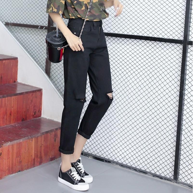 Black Ripped Jeans Female Nine Pants Loose Bf Wild Was Thin Beggar Pants Shopee Singapore