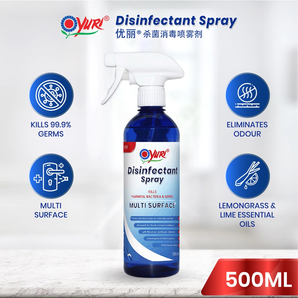 Yuri Disinfectant Spray 500ml (with Lemongrass & Lime extract) | Shopee ...