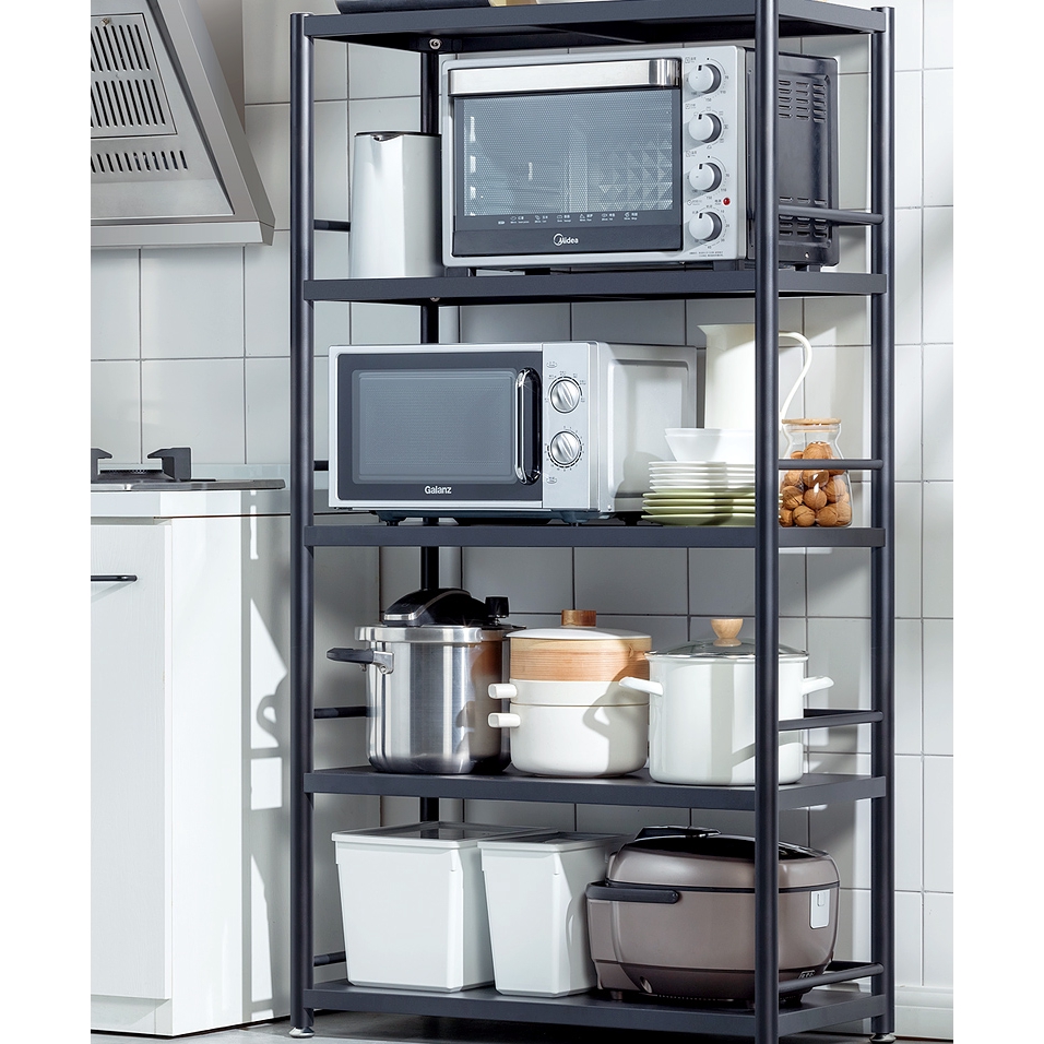 Black Kitchen Rack Floor Multi Layer Storage Rack Stainless Steel Home Microwave Oven Shelf Oven Rack Cabinet Shopee Singapore