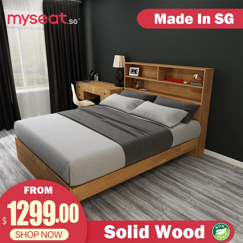 Myseat Sg Lestrade Solid Wood Bed Frame, Rustic Wooden Queen Size Bed Frame Dimensions Singapore