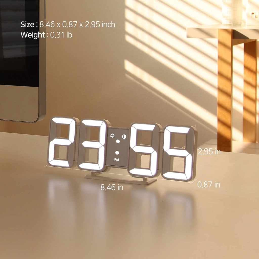 3D LED Desk Clock, Smart Wall Clock with Time/Date/Temperature/Alarm