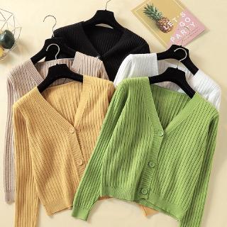 Image of Thin Casual Knit Cardigan Long Sleeve Plain Color