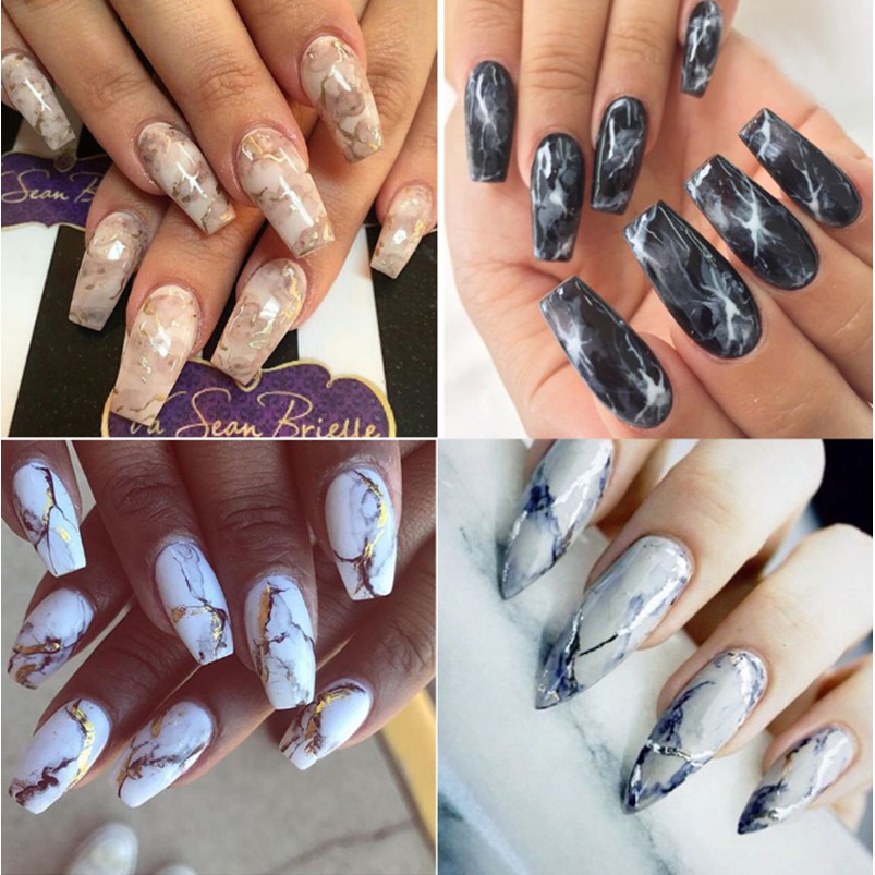 Colorful Gradient Marble Pearl Nail Art Foils Transfer Decals Sticker Decor Lg Shopee Singapore