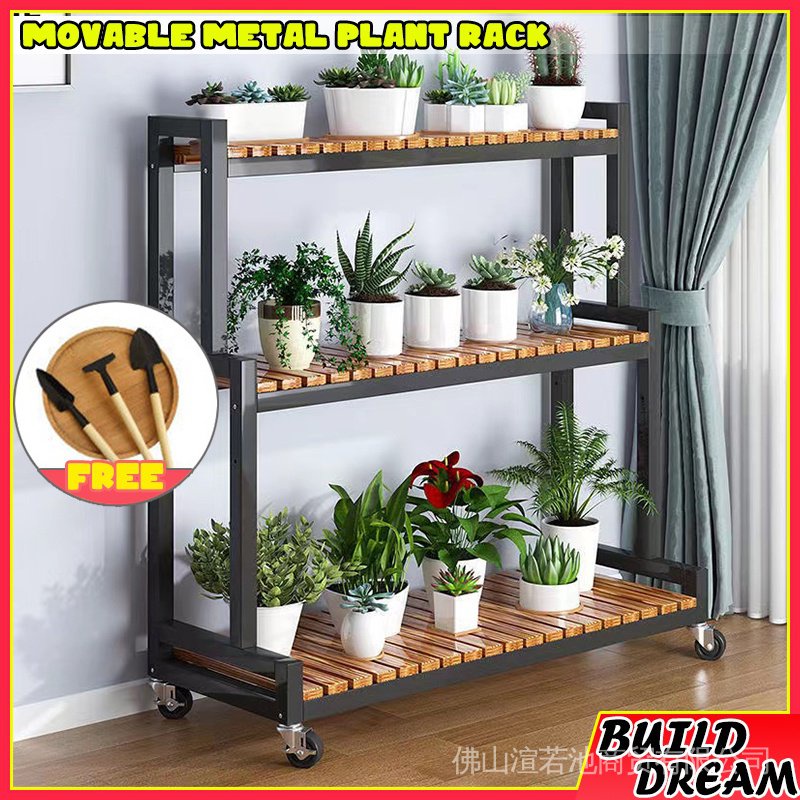 Movable Metal Plant Rack Multistorey Plant Shelf With Universal Wheels