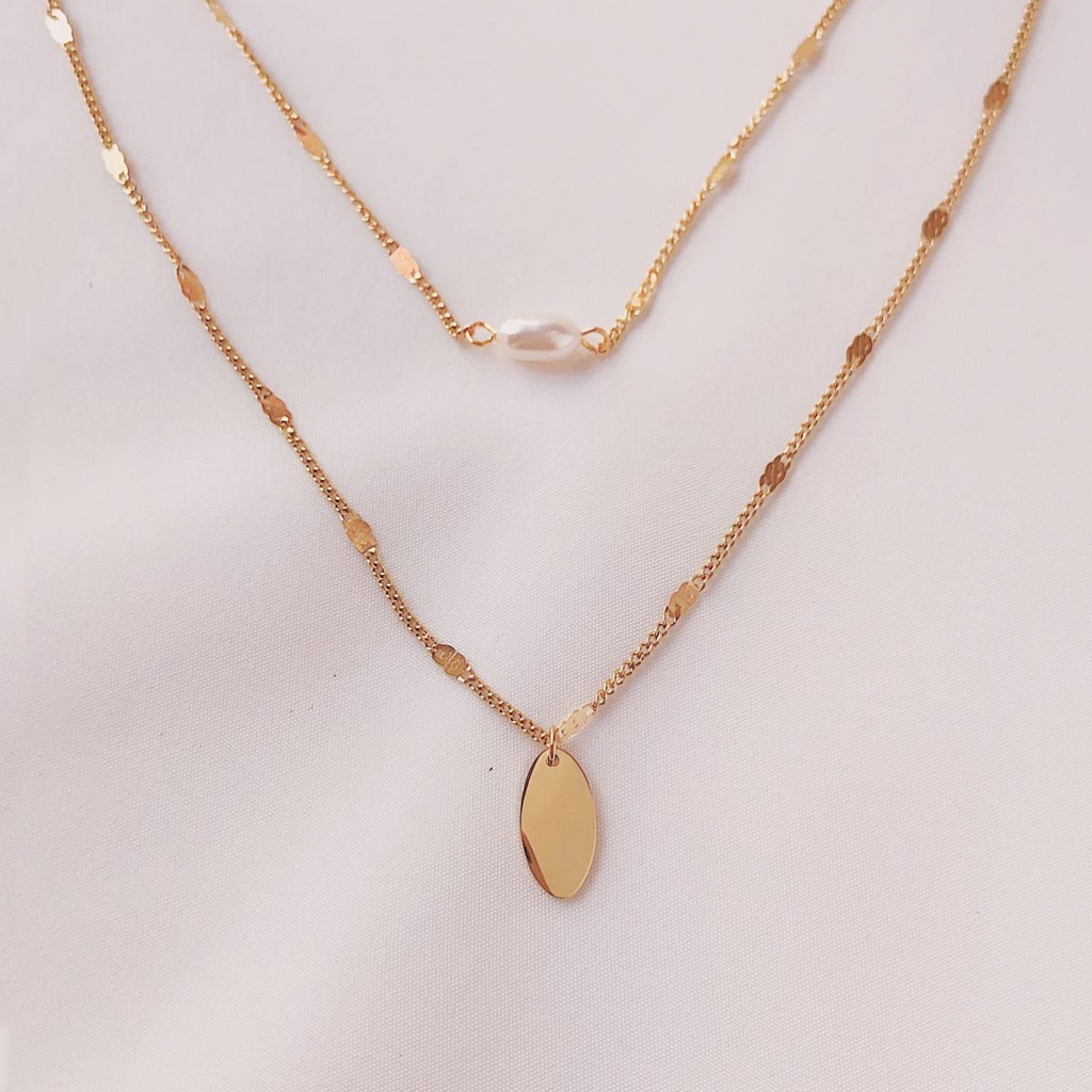 Layered Pearl Drip Necklace (Nontarnish Stainless Steel 18K Gold