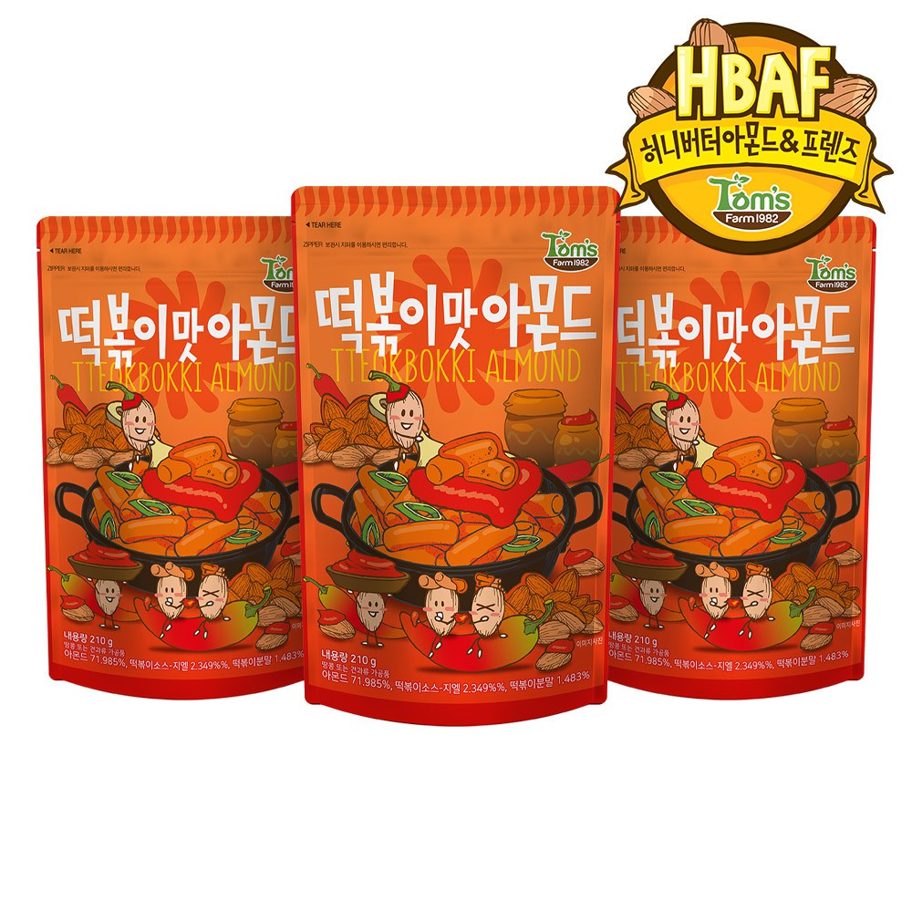 [GILIM] Tom's Farm Tteokbokki (Spicy Rice Cake) Flavored Almond 210g x 3 Korean, healthy snack