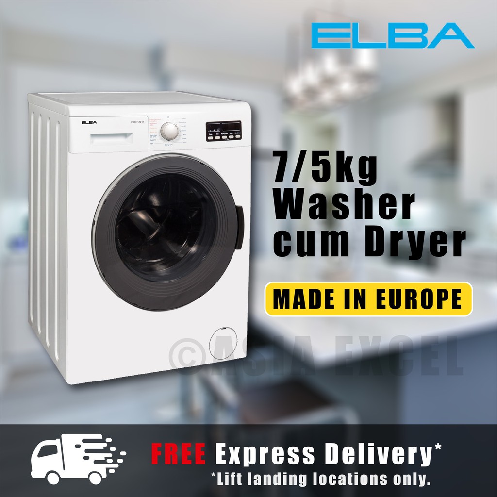 ELBA EWD7512VT 7/5KG WHITE FRONT LOAD WASHER CUM DRYER Shopee Singapore