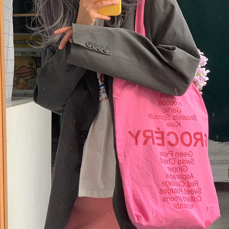 Spring Summer Pink English Portable Shoulder Bag Student Shopping Large Capacity Shopee Singapore