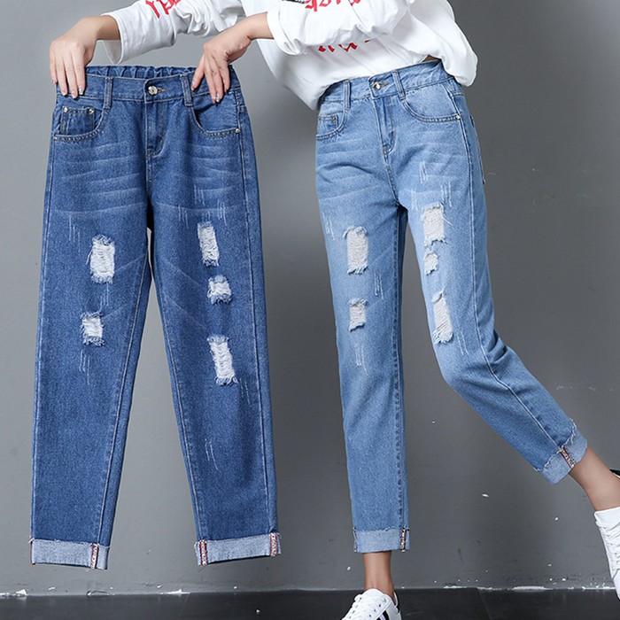 Plus Size High Waist Jeans Woman Denim Pants Boyfriend Trousers Ripped Jeans Shopee Singapore