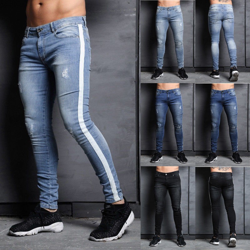 Jeans For Men Men S Fashion Feet Jeans New Trend Knees Hole Denim Pants Shopee Singapore