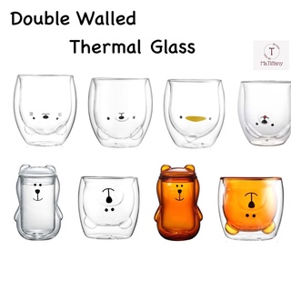 [SG stock] Double Wall Insulated Drinking Glass Cup cute design (Smiling Bear/ Sad Bear /Yellow Duck /Smiling Cat/Dog)